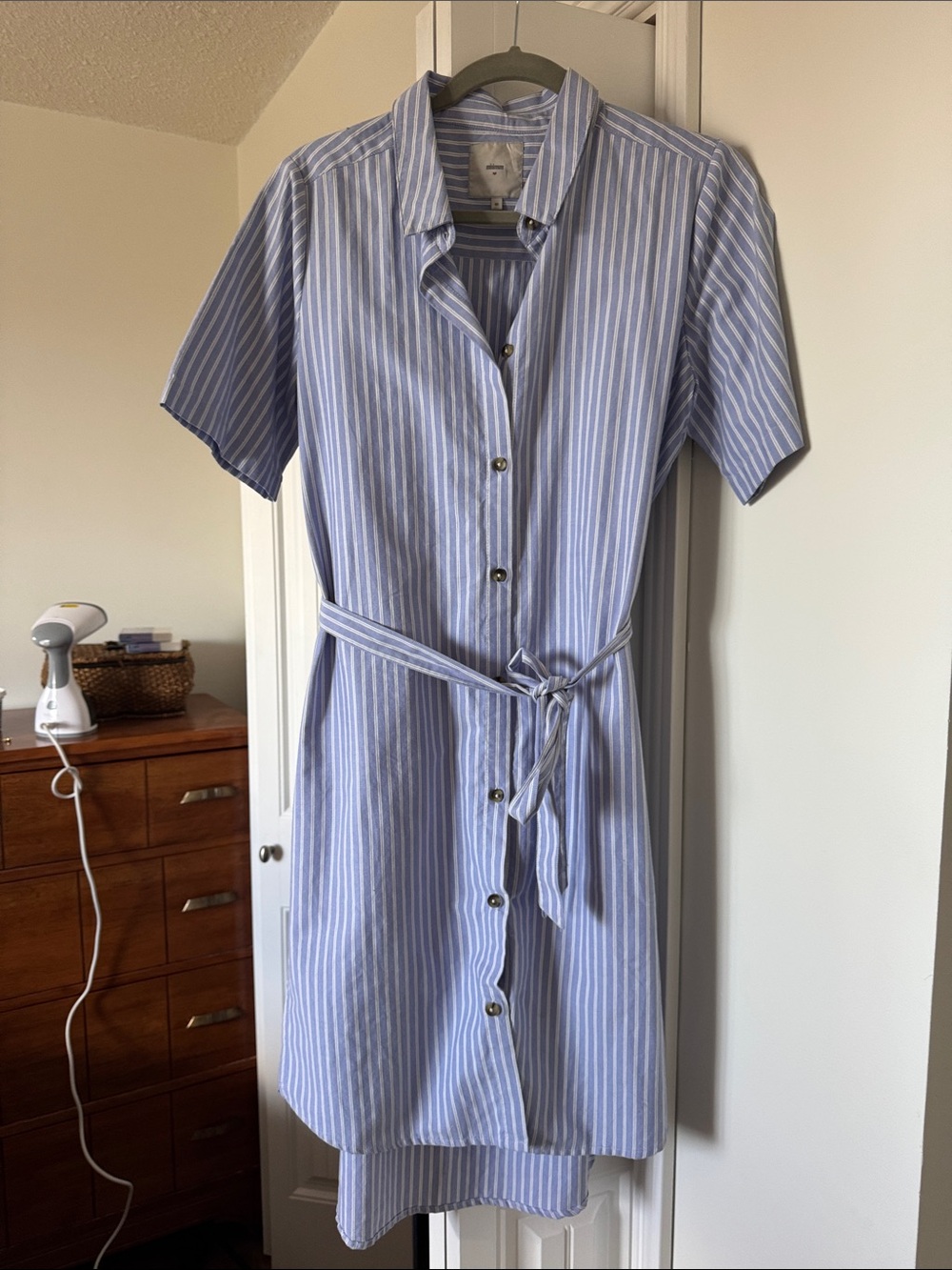 Minimum Blue and White Striped High-Low Shirt Dress